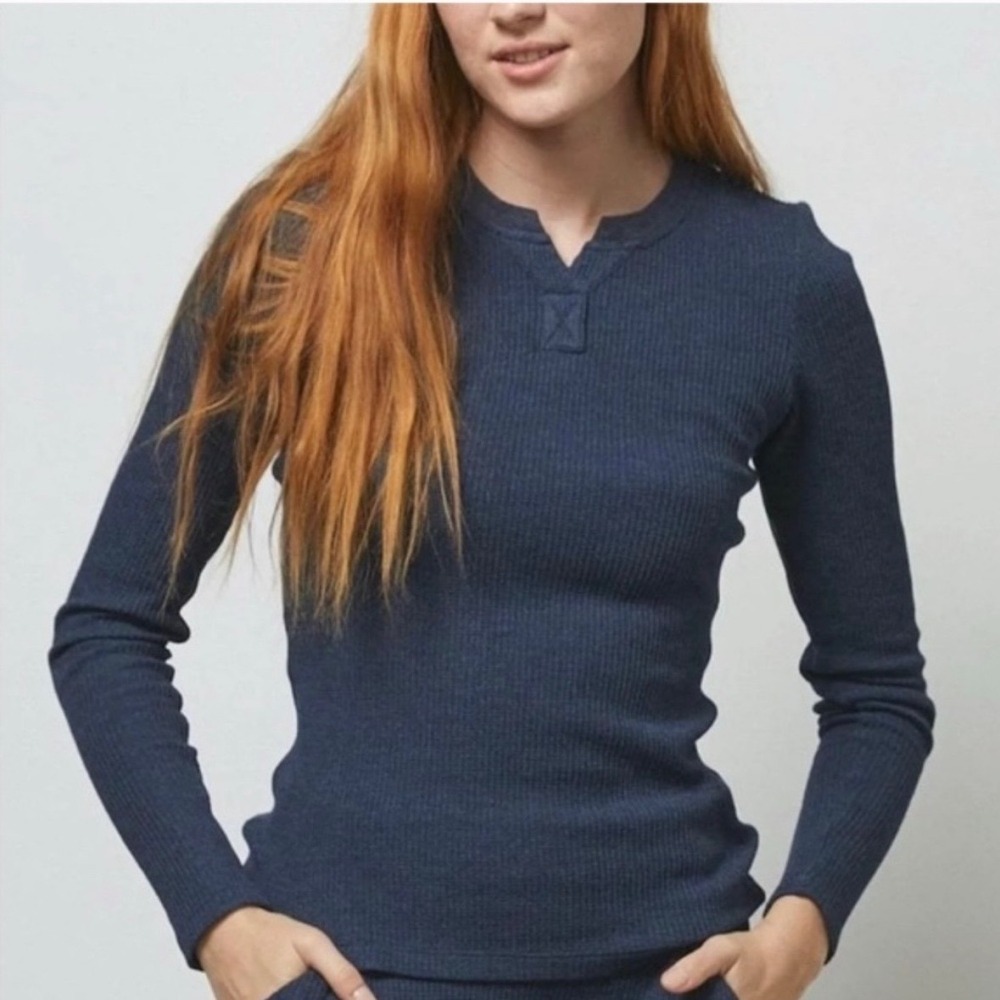 LUNYA Restore Thermal Long Sleeve Top Womens Large Blue Pima Cotton Sleep Pajama